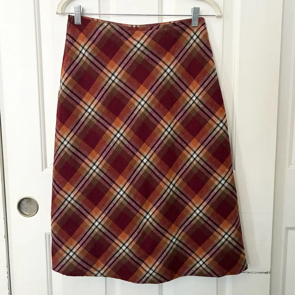 G.H Bass & Co Plaid A-Line Wool Blend Skirt Holiday Party Christmas Fall
